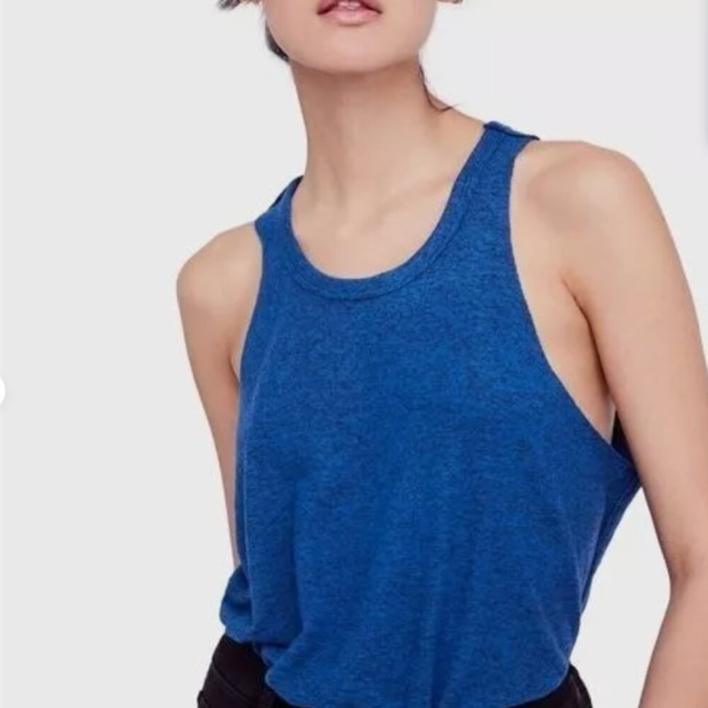 Free People We the Free Coziest Tank Top Heathered Blue - EUC